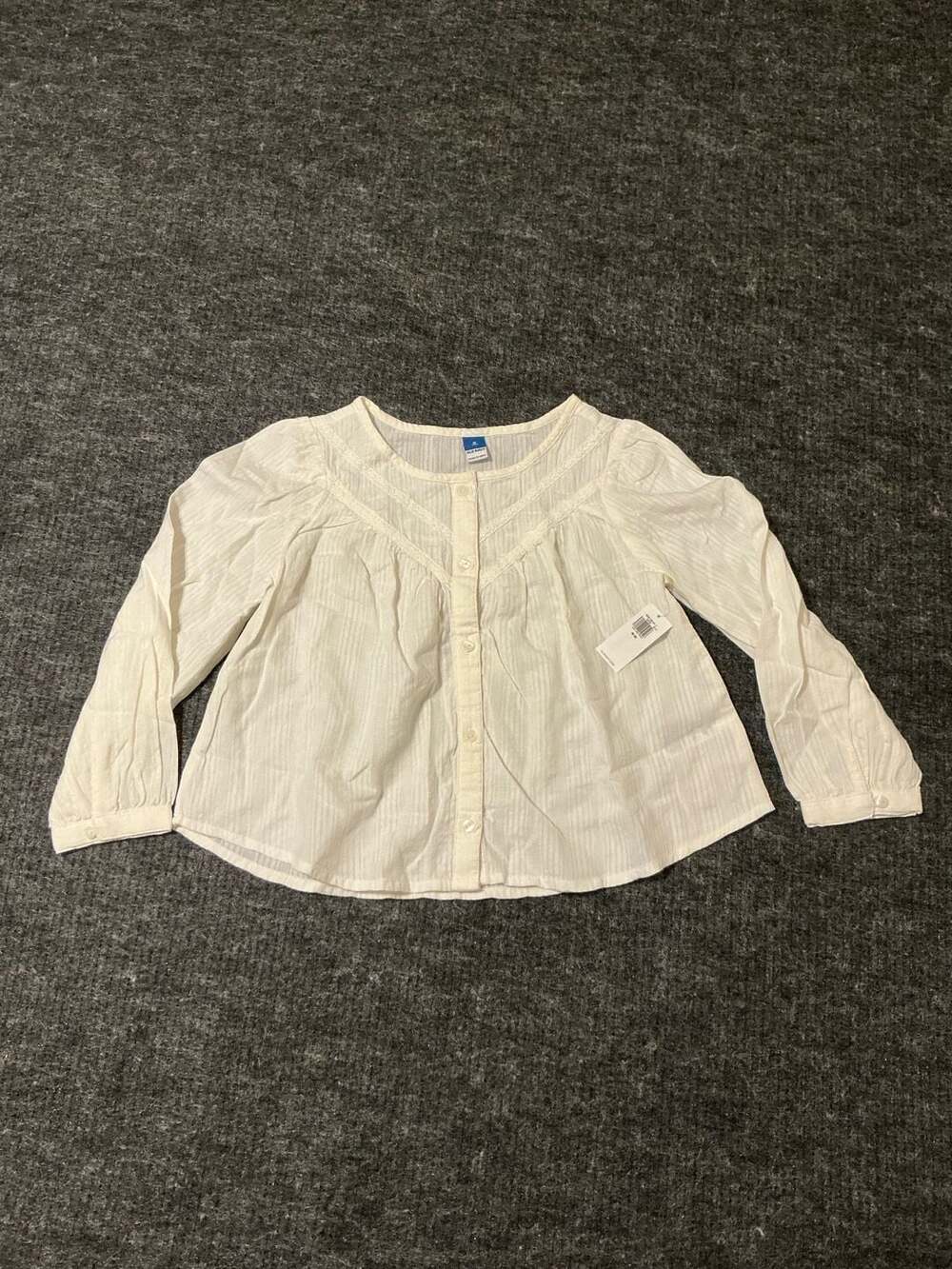 Old Navy Long Sleeve Lace Trim Button Front Top Girls Size Medium 8 White